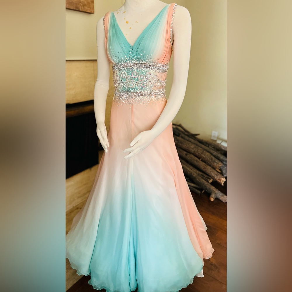 Ballroom Standart Competition Dance dress size S Peach and Teal - Picture 9 of 10